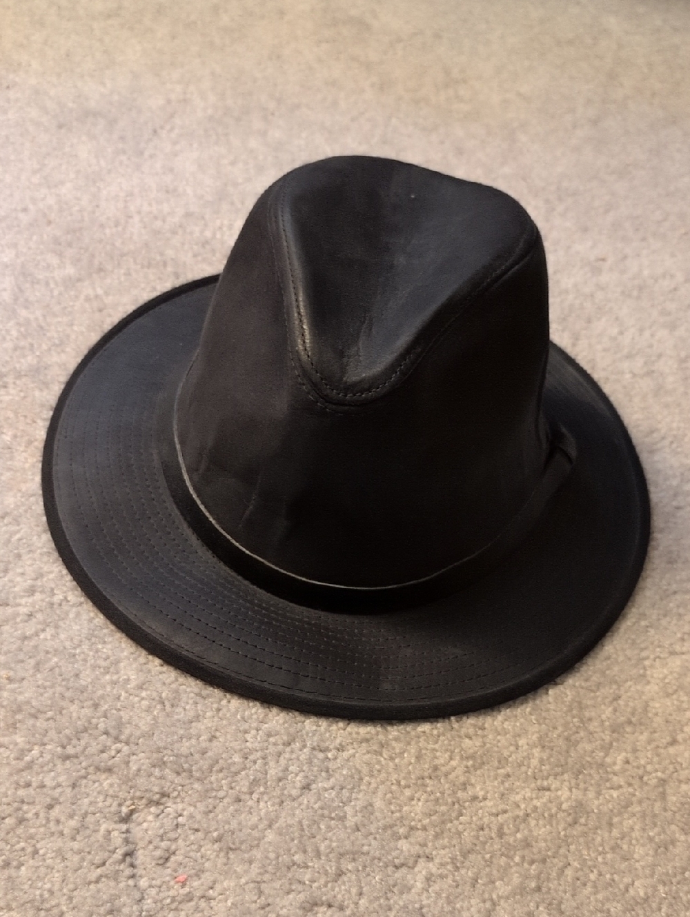 Men's Classic Black Leather Fedora Hat